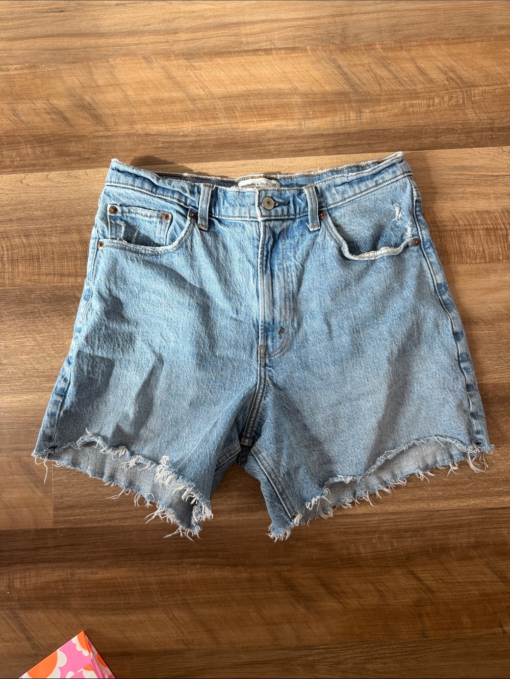 Abercrombie & Fitch Light Blue High-Waist Frayed Denim Shorts
